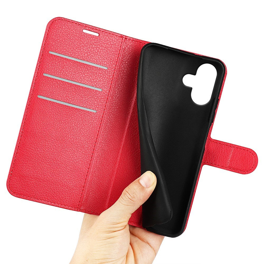 EIDERWOOD iPhone 16 Plus Litchi Leather Flip Case w. Wallet - Red