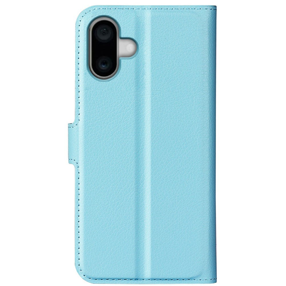 EIDERWOOD iPhone 16 Plus Litchi Leather Flip Case w. Wallet - Blue