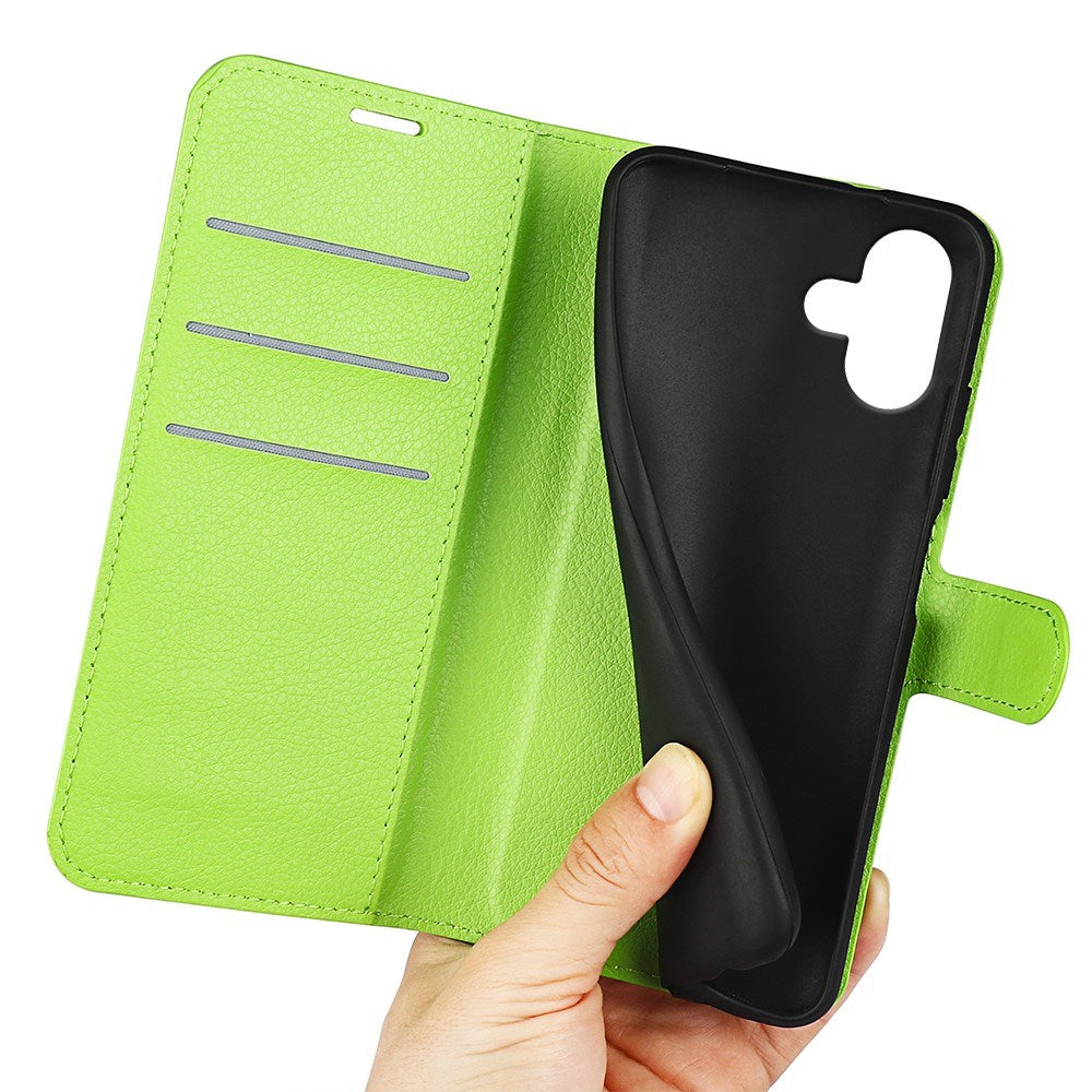 EIDERWOOD iPhone 16 Plus Litchi Leather Flip Case w. Wallet - Green