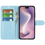 EIDERWOOD iPhone 16 Litchi Leather Wallet Case - Blue