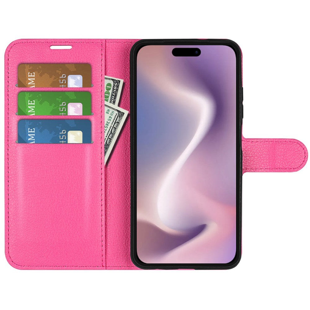 EIDERWOOD iPhone 16 Litchi Leather Wallet Case - Pink