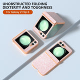 EIDERWOOD Samsung Galaxy Z Flip6 Leather Covered Sparkling Plastic Case - Peach Pink