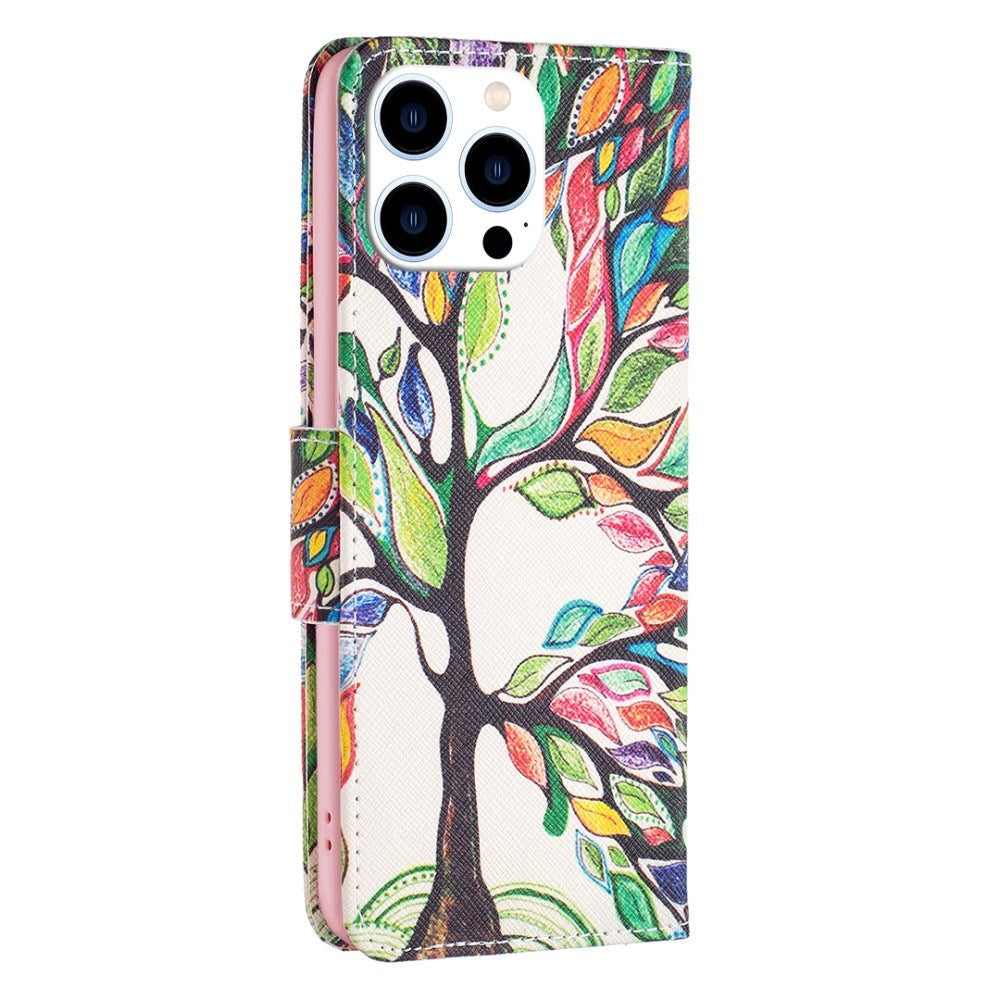 EIDERWOOD iPhone 16 Pro Leather Case w, Wallet & Print - Colorful Tree