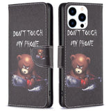 EIDERWOOD iPhone 16 Pro Max Leather Case w, Wallet & Print - "Don't Touch My Phone" - Bear