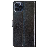 EIDERWOOD iPhone 16 Pro Leather Flip Case with Wallet and Strap - Glitter - Black