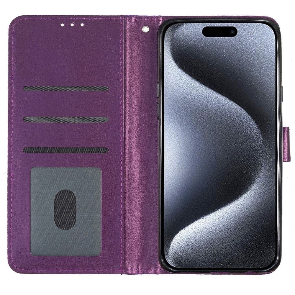 EIDERWOOD iPhone 16 Pro Leather Flip Case with Wallet and Strap - Glitter - Purple