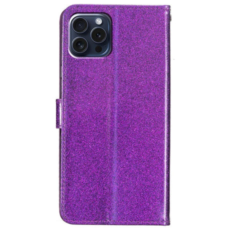 EIDERWOOD iPhone 16 Pro Leather Flip Case with Wallet and Strap - Glitter - Purple