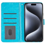 EIDERWOOD iPhone 16 Pro Leather Flip Case with Wallet and Strap - Glitter - Blue