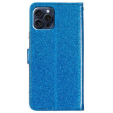 EIDERWOOD iPhone 16 Pro Leather Flip Case with Wallet and Strap - Glitter - Blue