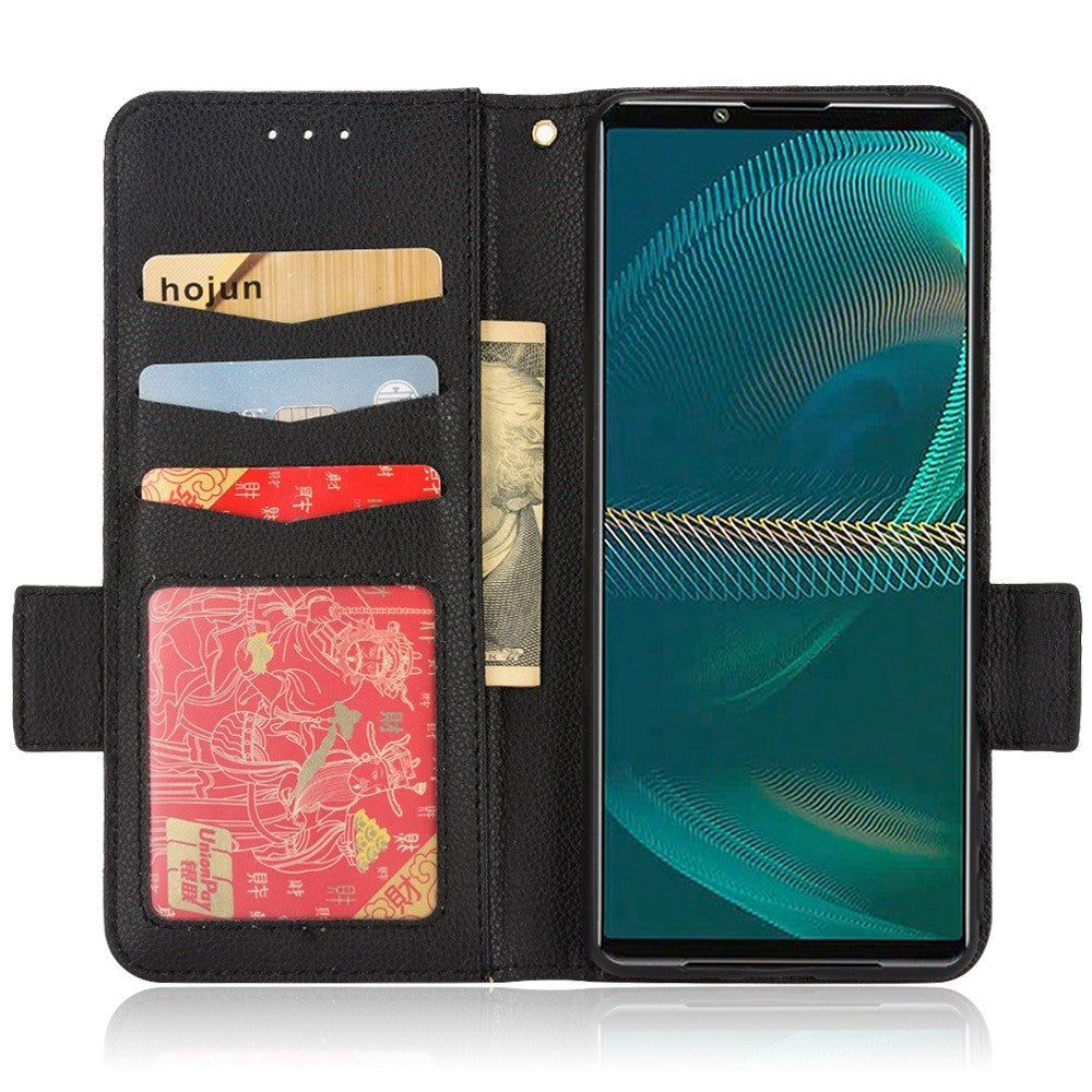 Sony Xperia 5 IV Litchi Leather Wallet Case - Black