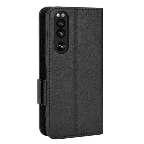 Sony Xperia 5 IV Litchi Leather Wallet Case - Black