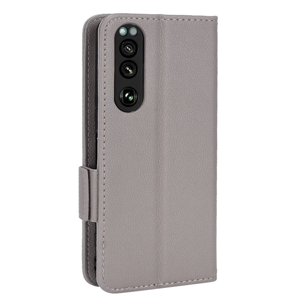 Sony Xperia 5 IV Litchi Leather Wallet Case - Grey