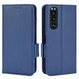 Sony Xperia 5 IV Litchi Leather Wallet Case - Dark Blue