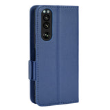 Sony Xperia 5 IV Litchi Leather Wallet Case - Dark Blue