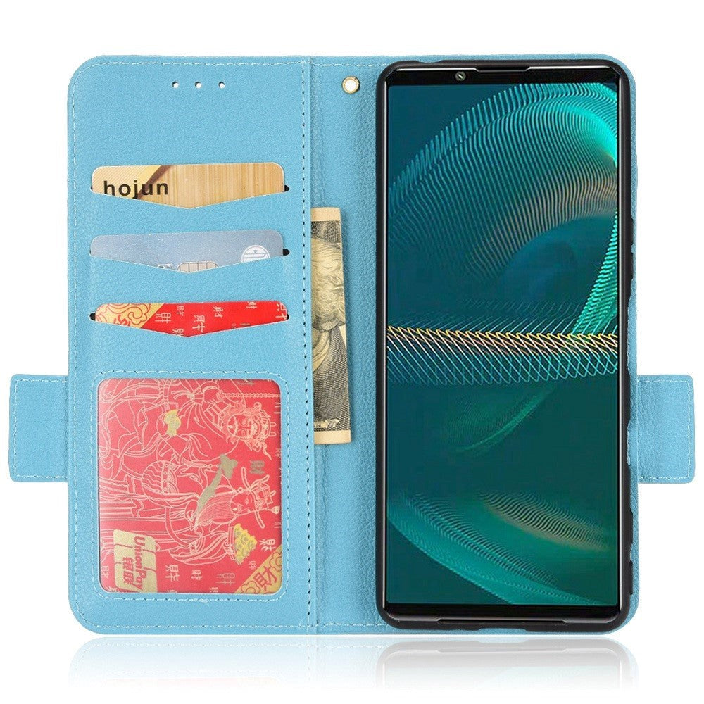 Sony Xperia 5 IV Litchi Leather Wallet Case - Blue