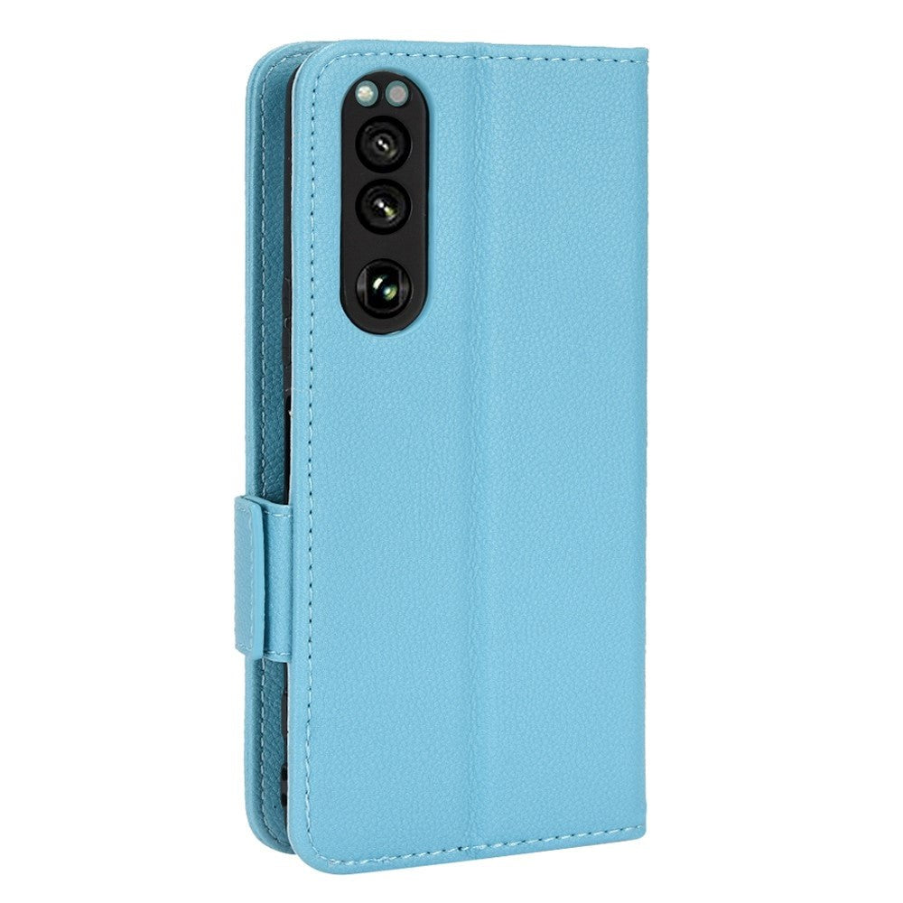 Sony Xperia 5 IV Litchi Leather Wallet Case - Blue