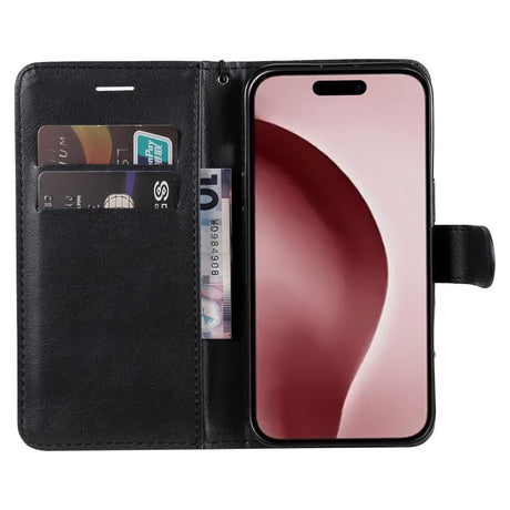 EIDERWOOD iPhone 16 Pro Faux Leather Case with Wallet and Strap - Black