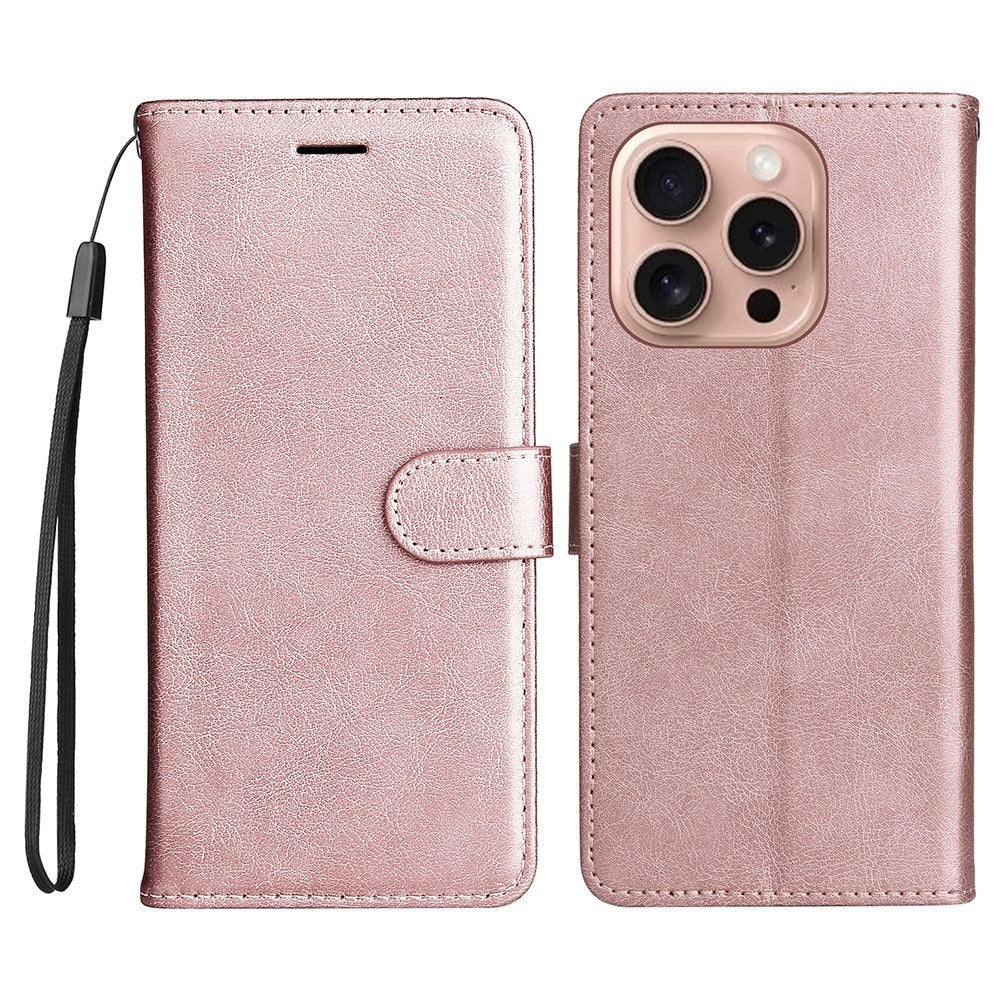 EIDERWOOD iPhone 16 Pro Faux Leather Case with Wallet and Strap - Rose Gold