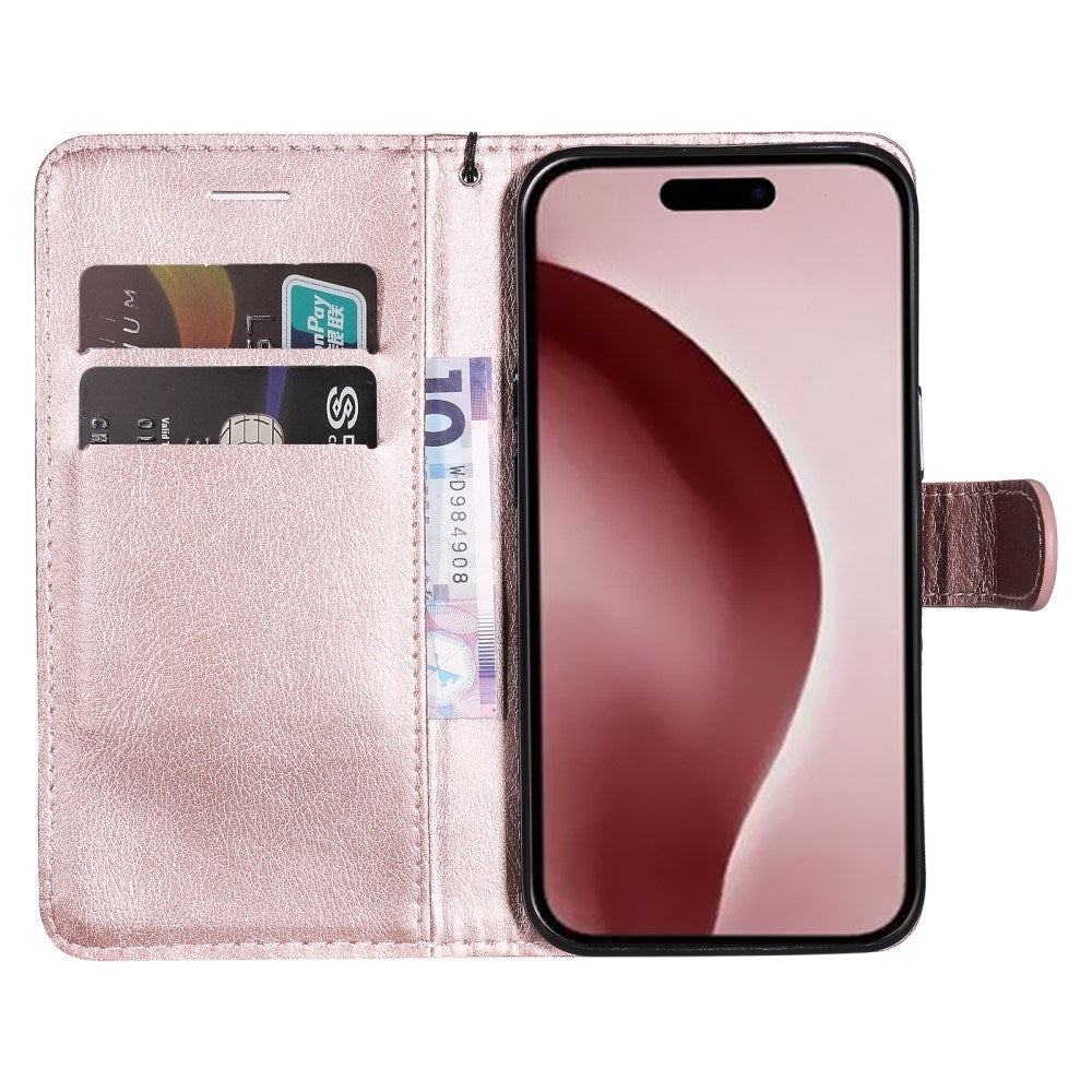 EIDERWOOD iPhone 16 Pro Faux Leather Case with Wallet and Strap - Rose Gold