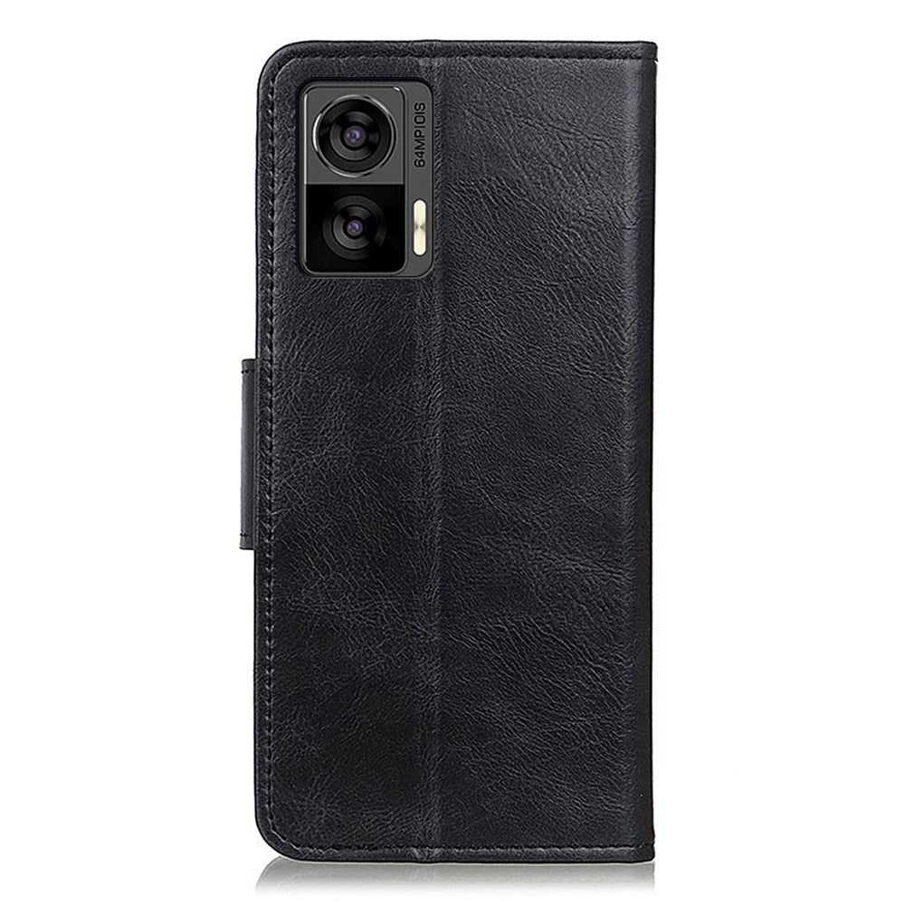 Motorola Edge 30 Neo Vintage Texture Leather Wallet Case - Black