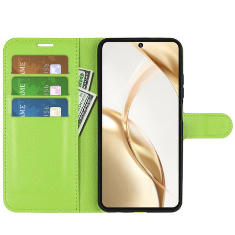 EIDERWOOD Honor 200 5G Case with Card Holder – Litchi Texture Faux Leather Flip Cover - Green