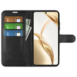 EIDERWOOD Honor 200 5G Case with Card Holder – Litchi Texture Faux Leather Flip Cover - Black