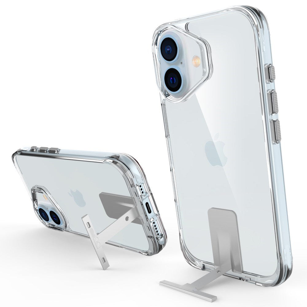 EIDERWOOD iPhone 16 Plus Hybrid Plastic Case w. Kickstand - Transparent / Silver