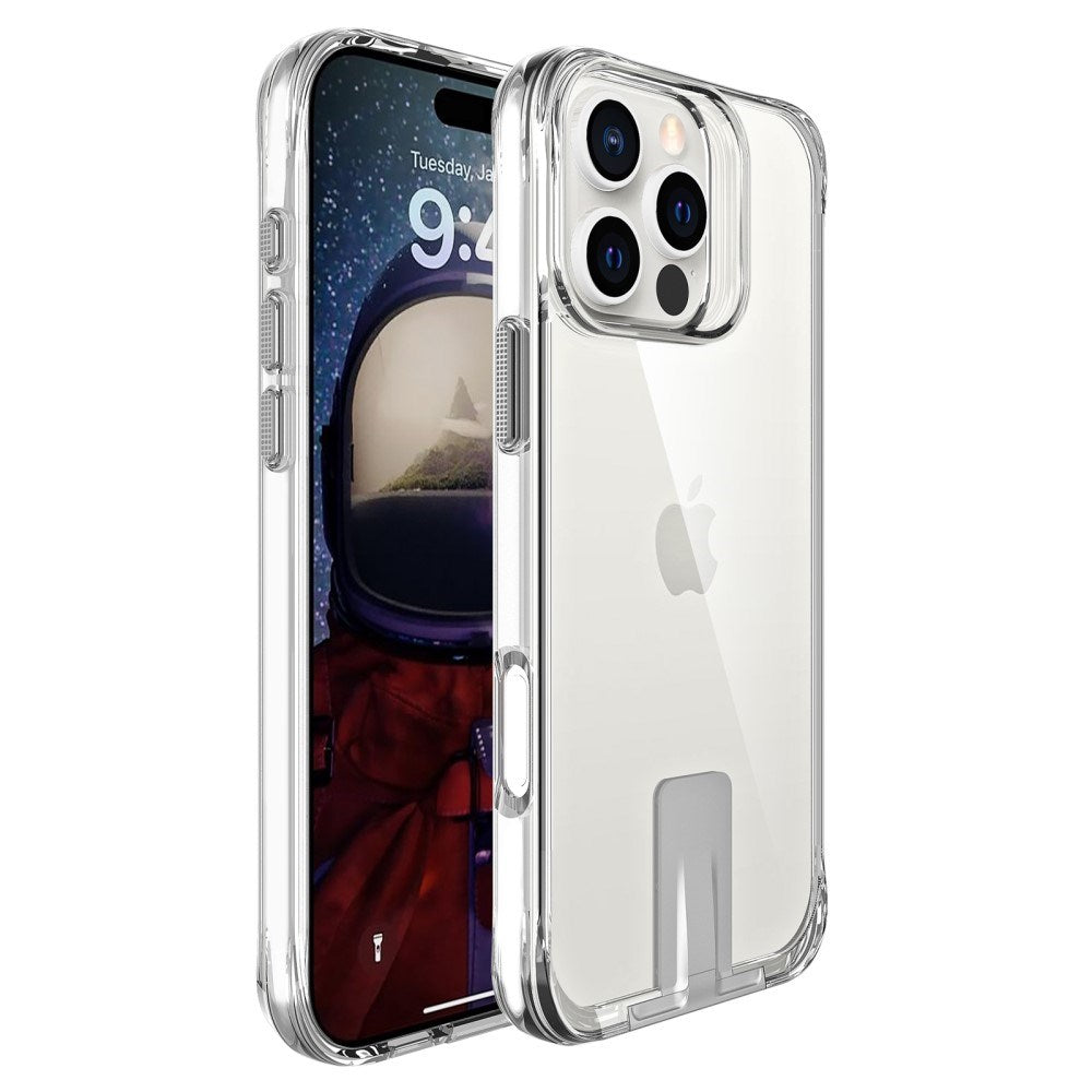 EIDERWOOD iPhone 16 Pro Hybrid Plastic Case w. Kickstand - Transparent / Silver