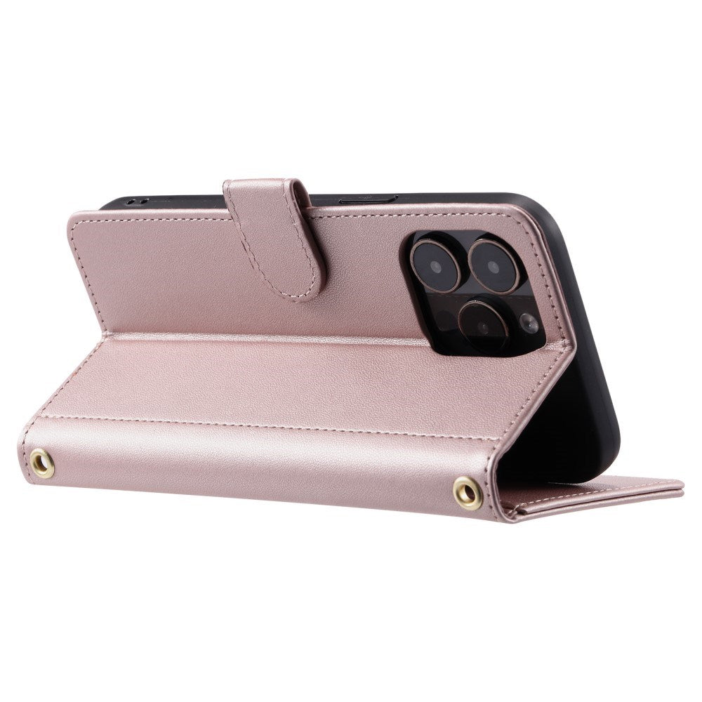 EIDERWOOD iPhone 16 Pro Max Leather Flip Case w. Wallet & Strap - Rhombus - Rose Gold