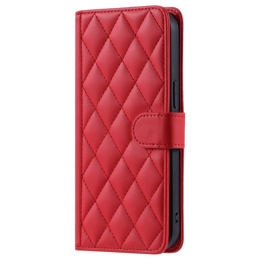 EIDERWOOD iPhone 16 Pro Max Leather Flip Case w. Wallet & Strap - Rhombus - Red