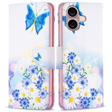 EIDERWOOD iPhone 16 Plus Leather Case w, Wallet & Print - Flowers and Butterfly