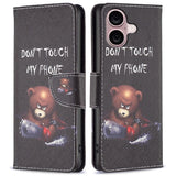 EIDERWOOD iPhone 16 Leather Case w, Wallet & Print - "Don't Touch My Phone" - Bear