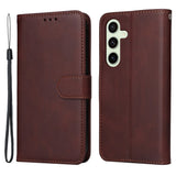 EIDERWOOD Samsung Galaxy S24 FE Leather Flip Case with Wallet and Strap - Brown