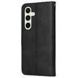 EIDERWOOD Samsung Galaxy S24 FE Leather Flip Case with Wallet and Strap - Black