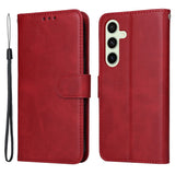 EIDERWOOD Samsung Galaxy S24 FE Leather Flip Case with Wallet and Strap - Red