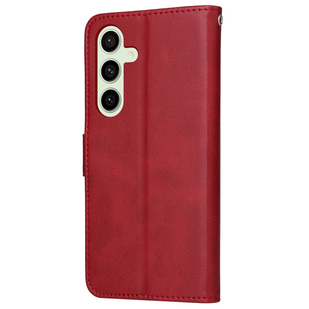 EIDERWOOD Samsung Galaxy S24 FE Leather Flip Case with Wallet and Strap - Red