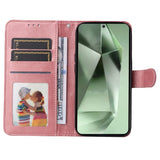 EIDERWOOD Samsung Galaxy S24 FE Leather Flip Case with Wallet and Strap - Pink