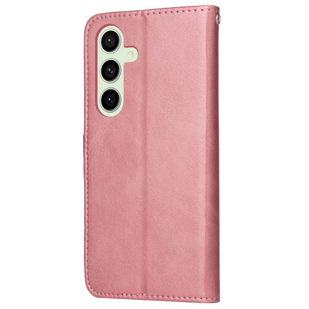 EIDERWOOD Samsung Galaxy S24 FE Leather Flip Case with Wallet and Strap - Pink