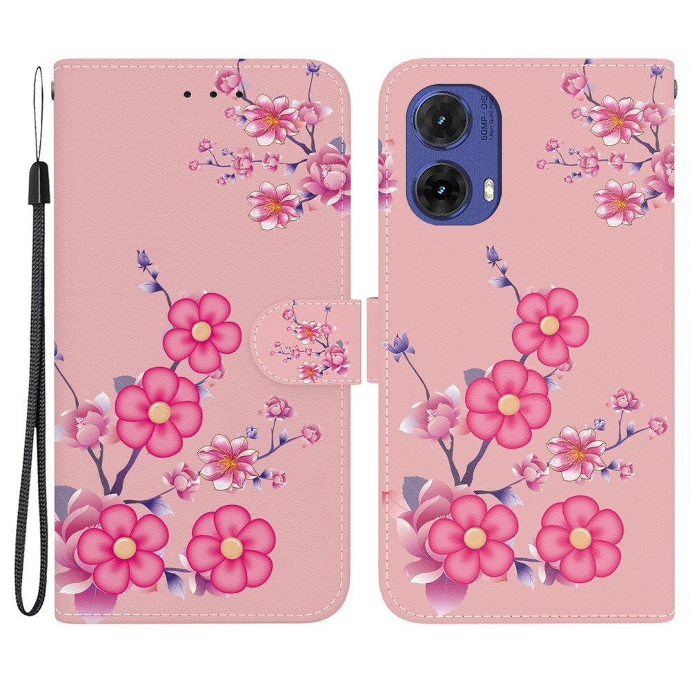 EIDERWOOD Motorola Moto G85 (5G) Leatherette Case w. Wallet & Strap - Pink Flowers