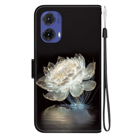 EIDERWOOD Motorola Moto G85 (5G) Leatherette Case w. Wallet & Strap - White Flower