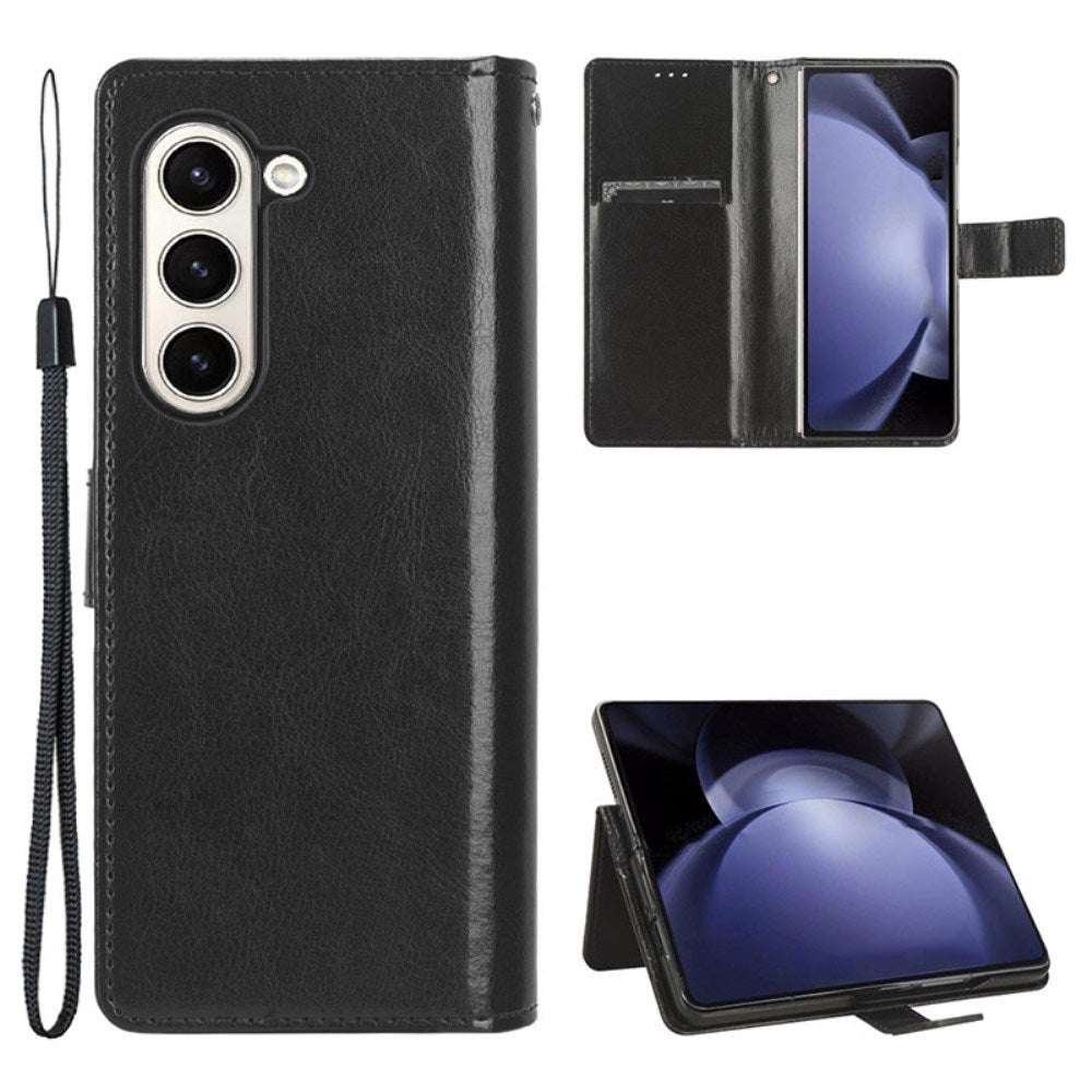 EIDERWOOD Samsung Galaxy Z Fold6 Leather Case with Wallet and Strap - Black