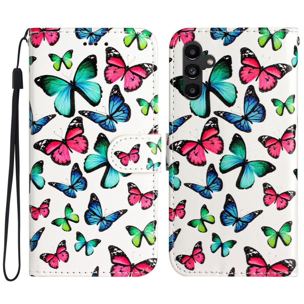 EIDERWOOD Samsung Galaxy S24 FE Vegan Leather Flip Case w. Strap and Card Holder - Butterflies