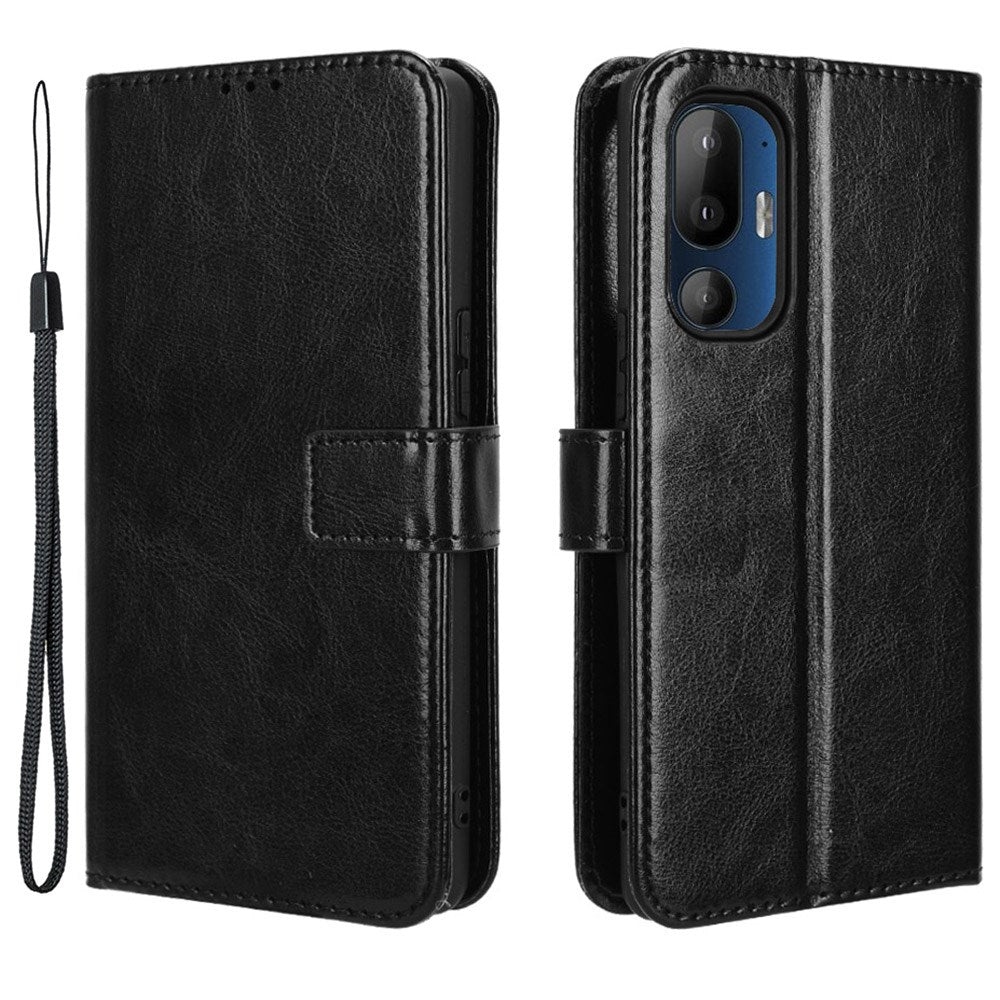 EIDERWOOD HTC U24 Pro (5G) Glossy Leather Case with Wallet & Strap - Black