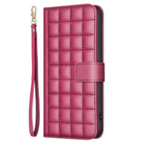 iPhone 16 Pro Checkered Leatherette Flip Wallet Case with Strap - Red