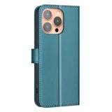 iPhone 16 Pro Checkered Leatherette Flip Wallet Case with Strap - Turquoise Blue