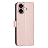 iPhone 16 Checkered Leatherette Flip Wallet Case with Strap - Rose Gold