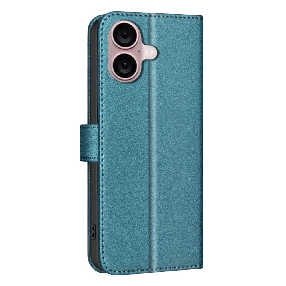 iPhone 16 Checkered Leatherette Flip Wallet Case with Strap - Turquoise Blue