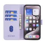 iPhone 16 Checkered Leatherette Flip Wallet Case with Strap - Purple