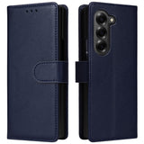 EIDERWOOD Samsung Galaxy Z Fold6 Faux Leather Flip Case with Card Holder & Strap - Blue