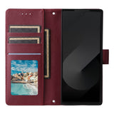 EIDERWOOD Samsung Galaxy Z Fold6 Faux Leather Flip Case with Card Holder & Strap - Dark Red